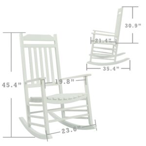 Kozyard High Back Slat Rocking Chair, Solid Wood Outdoor Rocking Chair for Front Porch Furniture, Porch Chairs for Indoor or Outdoor Use (White)