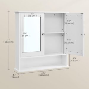 VASAGLE Bathroom Cabinet with Mirror, Wall Cabinet with 2 Mirrored Doors, Adjustable Shelf, Open Compartment, Wall-Mounted, 5.1 x 22.2 x 23 Inches, White ULHC002