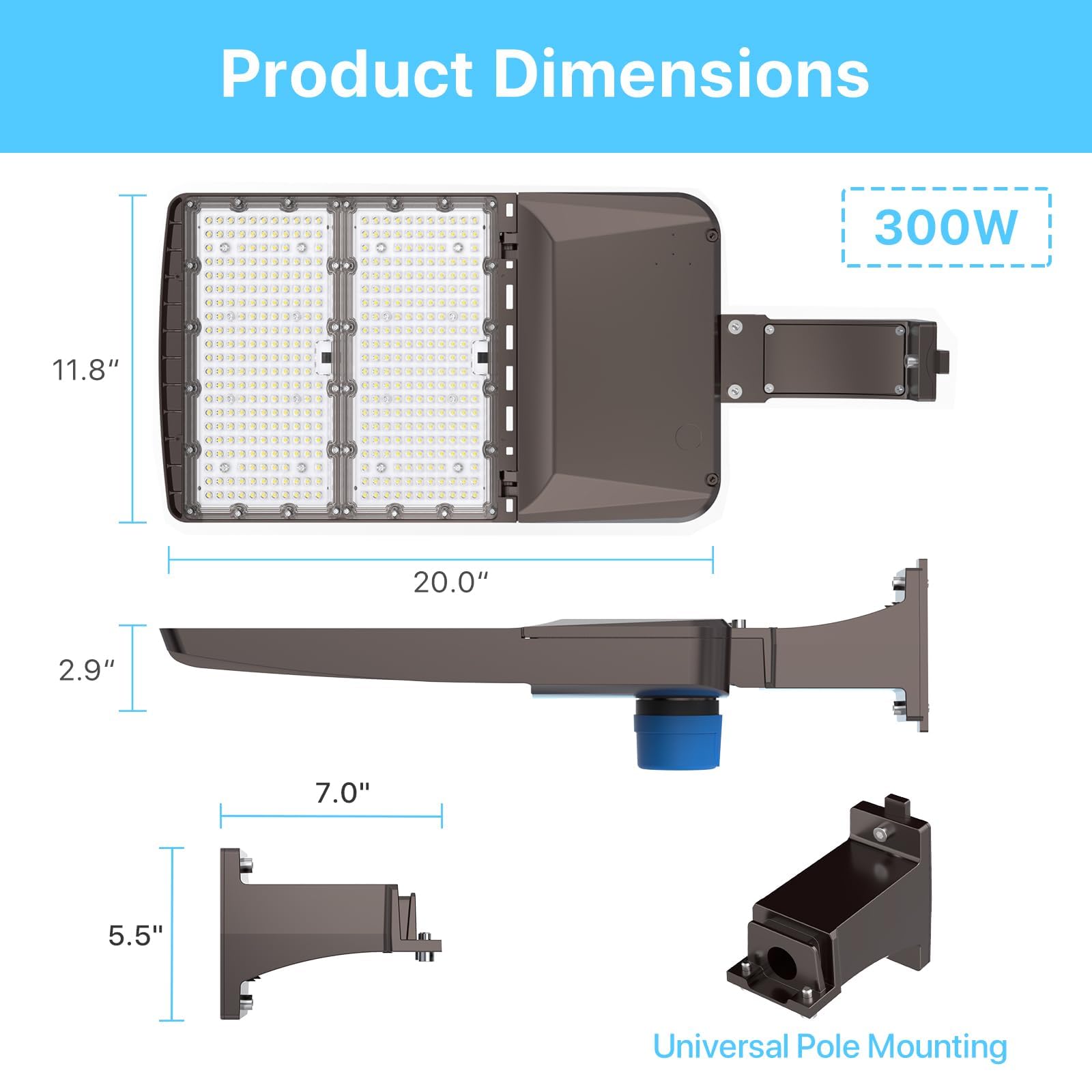 HYPERLITE LED Parking Lot Lights 300W LED Shoebox Light with Dusk to Dawn Photocell - 45000lm 5000K UL Certified IP65 LED Area Light for Court|Stadium|Parking Lot|Roadways