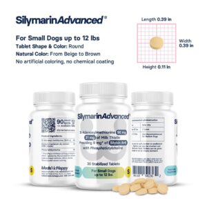 SilymarinAdvanced Liver Health Supplement for Small Dogs, S-Adenosylmethionine (Same) and Silybin, Liver Tablets, Cognitive Support, 30 Tablets