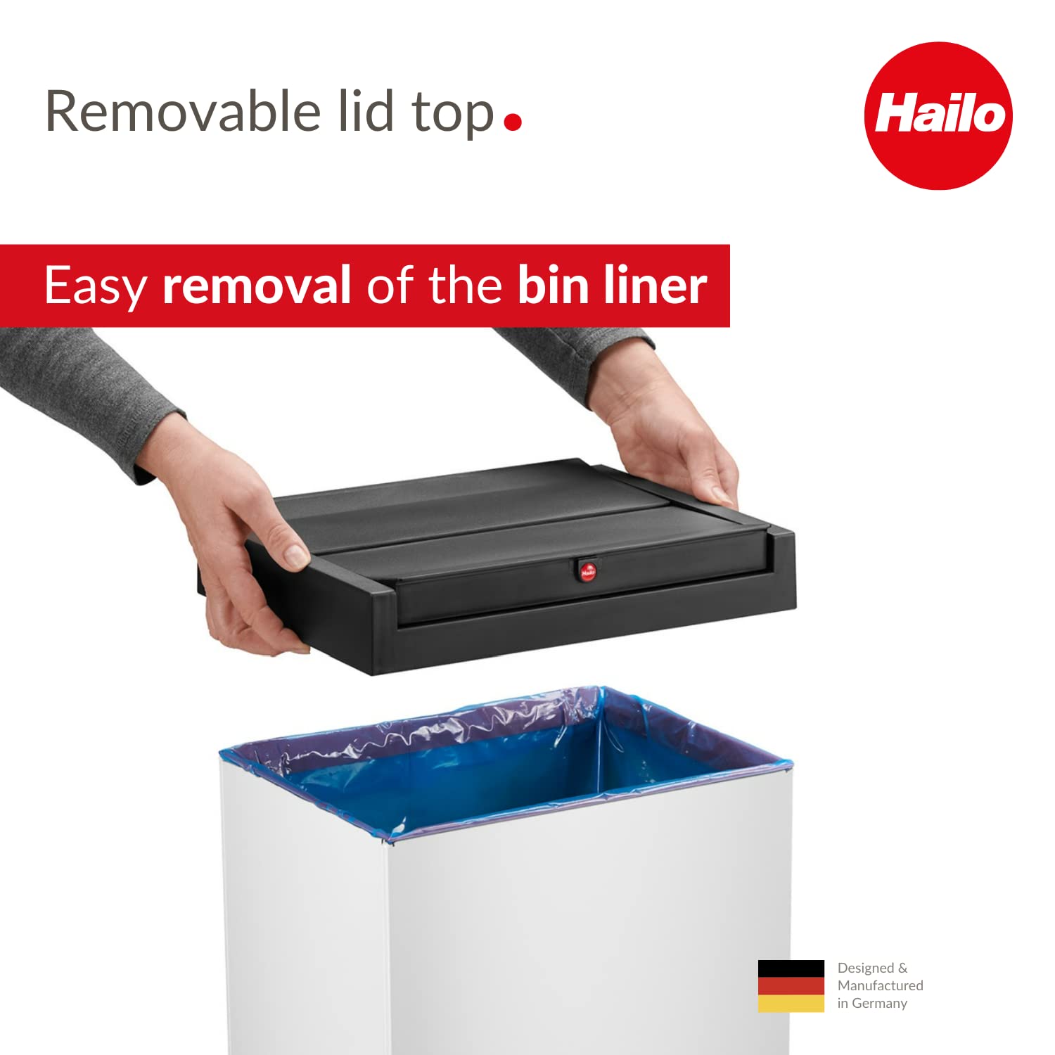 Hailo Big-Box Swing XL Waste bin | 1 x 52 liters / 13.7 gallons | Self-Closing Swing lid | Steel Sheet | Bin Liner Clamping Frame | Waste bin Kitchen Rectangular | Made in Germany | White 0860-231