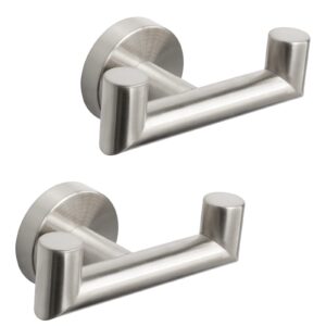 nearmoon bathroom double towel hook- sus304 stainless steel robe towel holder, heavy duty double coat hook for bathroom livingroom kitchen wall mounted, 2 pack (brushed nickel)