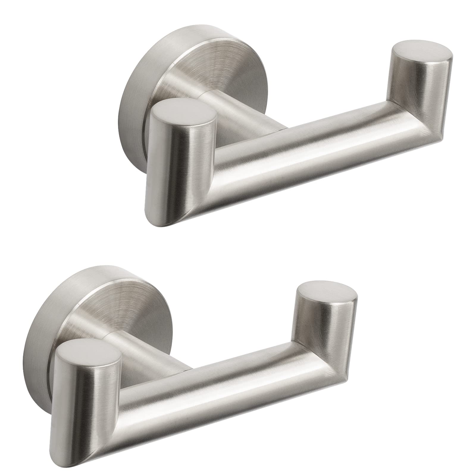 NearMoon Bathroom Double Towel Hook- SUS304 Stainless Steel Robe Towel Holder, Heavy Duty Double Coat Hook for Bathroom Livingroom Kitchen Wall Mounted, 2 Pack (Brushed Nickel)