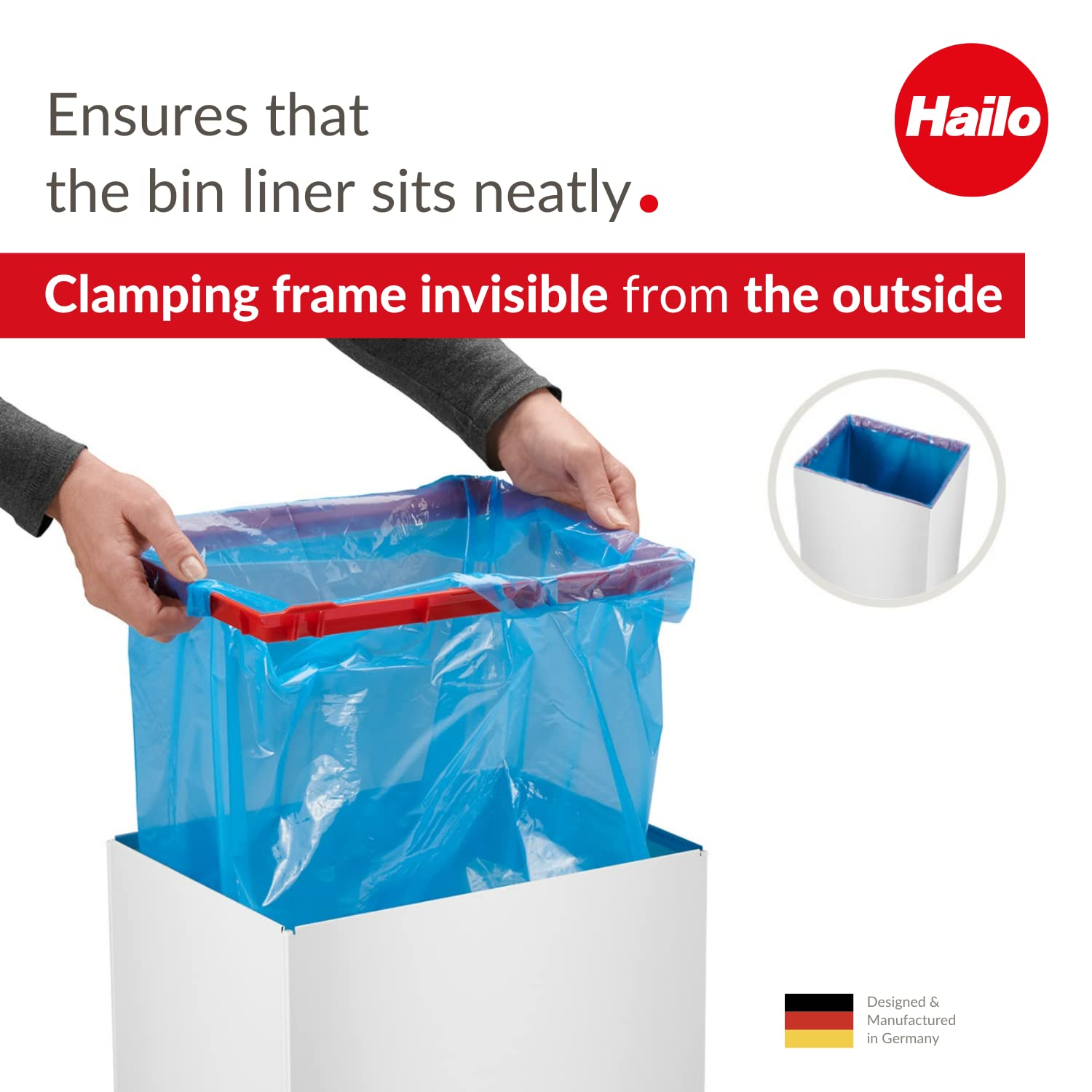 Hailo Big-Box Swing XL Waste bin | 1 x 52 liters / 13.7 gallons | Self-Closing Swing lid | Steel Sheet | Bin Liner Clamping Frame | Waste bin Kitchen Rectangular | Made in Germany | White 0860-231