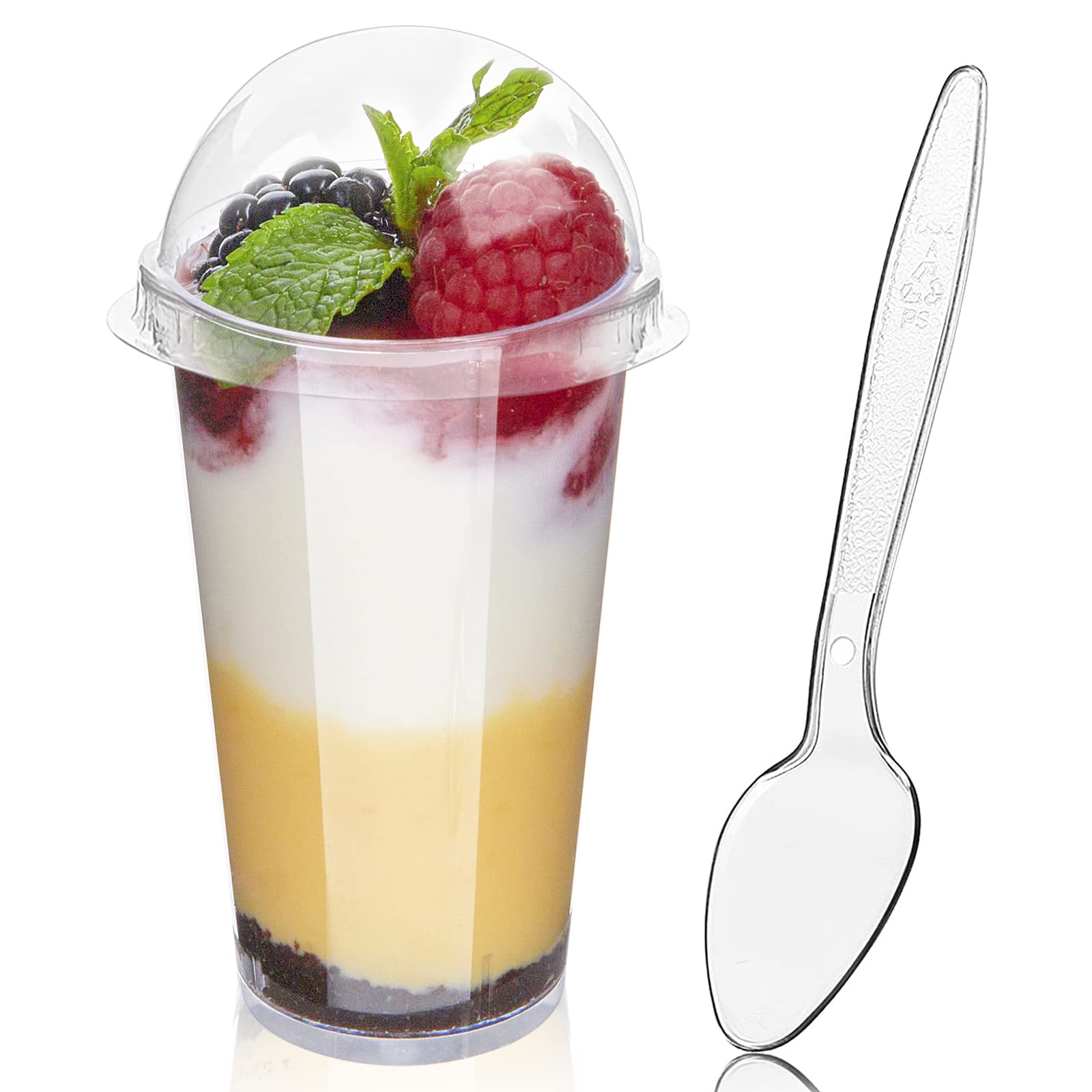 Zezzxu 3 oz Mini Dessert Cups with Lids and Spoons, 50 Pack Clear Plastic Dessert Shooter Cups Small Shot Glasses for Appetizers Parfaits Puddings Mousse