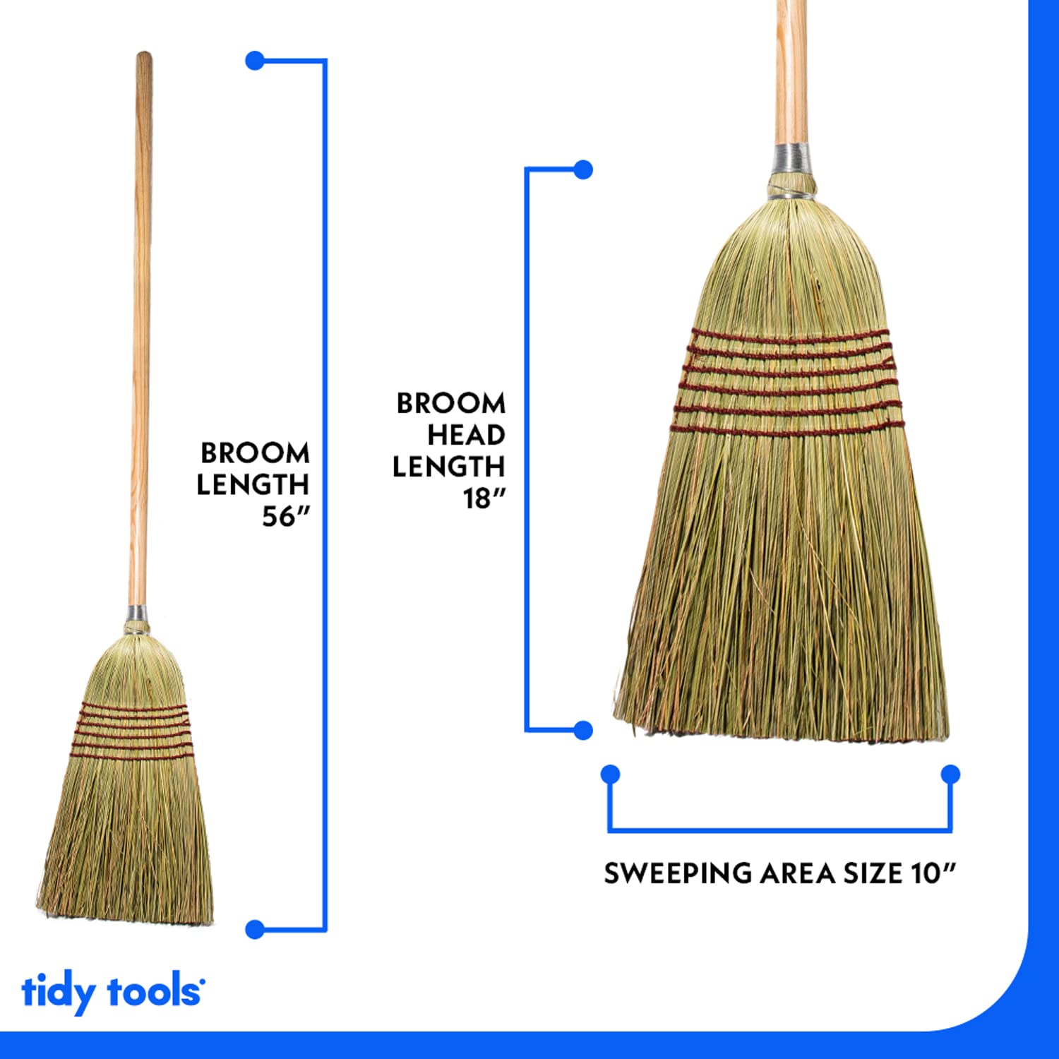 Tidy Tools Corn Broom with Wood Handle Heavy Duty Indoor Outdoor Broom (1 1/4 Inch Handle)