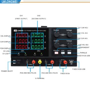 LWLONGWEI DC Power Supply Variable,4 Channels 30V 10A 2 * 300W Adjustable Switching Regulated DC Bench Power Supply with 4-Digits LED Power Display 5V/2A USB/DC Output Black