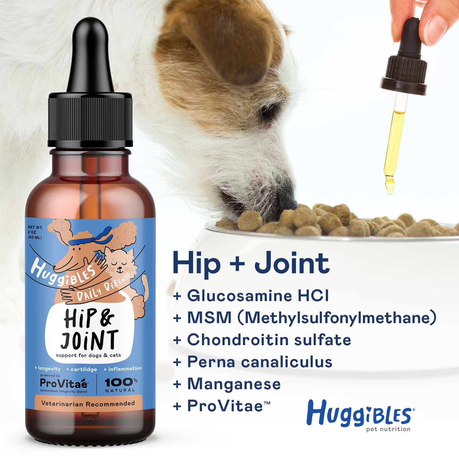 HUGGIBLES Stress & Anxiety and Hip & Joint Liquid Bundle for Dogs & Cats, for Calming Anxiety and Stress, Mobility Support, Promotes Longevity