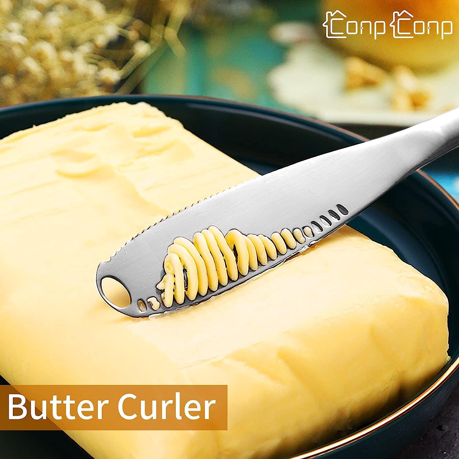 CONPCONP Butter Spreader, Stainless Steel Butter Spreader, 3 in 1 Kitchen Knife Gadgets Curler Slicer Spreader with Serrated Edge for Cutting and Spreading Butter Cheese Jam