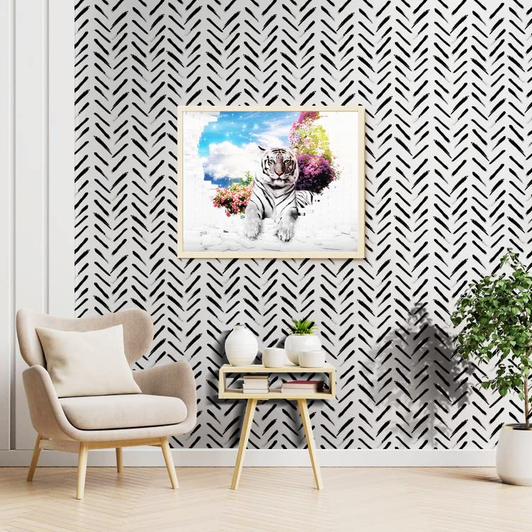 Black and White Stripe Wallpaper 17.71In X 236In Geometric Peel and Stick Wallpaper Modern Stripe Contact Paper Self Adhesive Removable Waterproof Wall Paper for Old Furniture Renovation