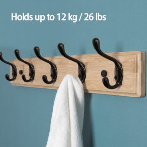 HASWARE 6 PCS Double Prong Robe Hook, Dual Coat Hooks Antique Wall Mounted Hooks Robe Vintage Hooks Hangers Heavy Duty with 12 Pieces Screws for Coats Hat Clothes Hanger Towel Keys (Antique Brass)