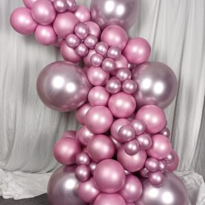 100 Pack Chrome Metallic Pink Balloons Different Sizes 18 12 10 5 Inch KIRIKOU Party Balloons for Birthday Valentines Baby Shower Bridal Wedding Party Decors