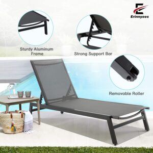 Erinnyees Outdoor Chaise Lounge, Aluminum Patio Lounge Chair with Wheels, All-Weather Five-Position Adjustable Reclining Chair, for Patio Pool, Deck, Beach, Yard