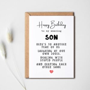 KrysDesigns Birthday Card Son - Greeting Card - For Son - Happy Birthday To My Amazing Son - Funny Card For Son - Quote Queen Cards 5 x 7 inches