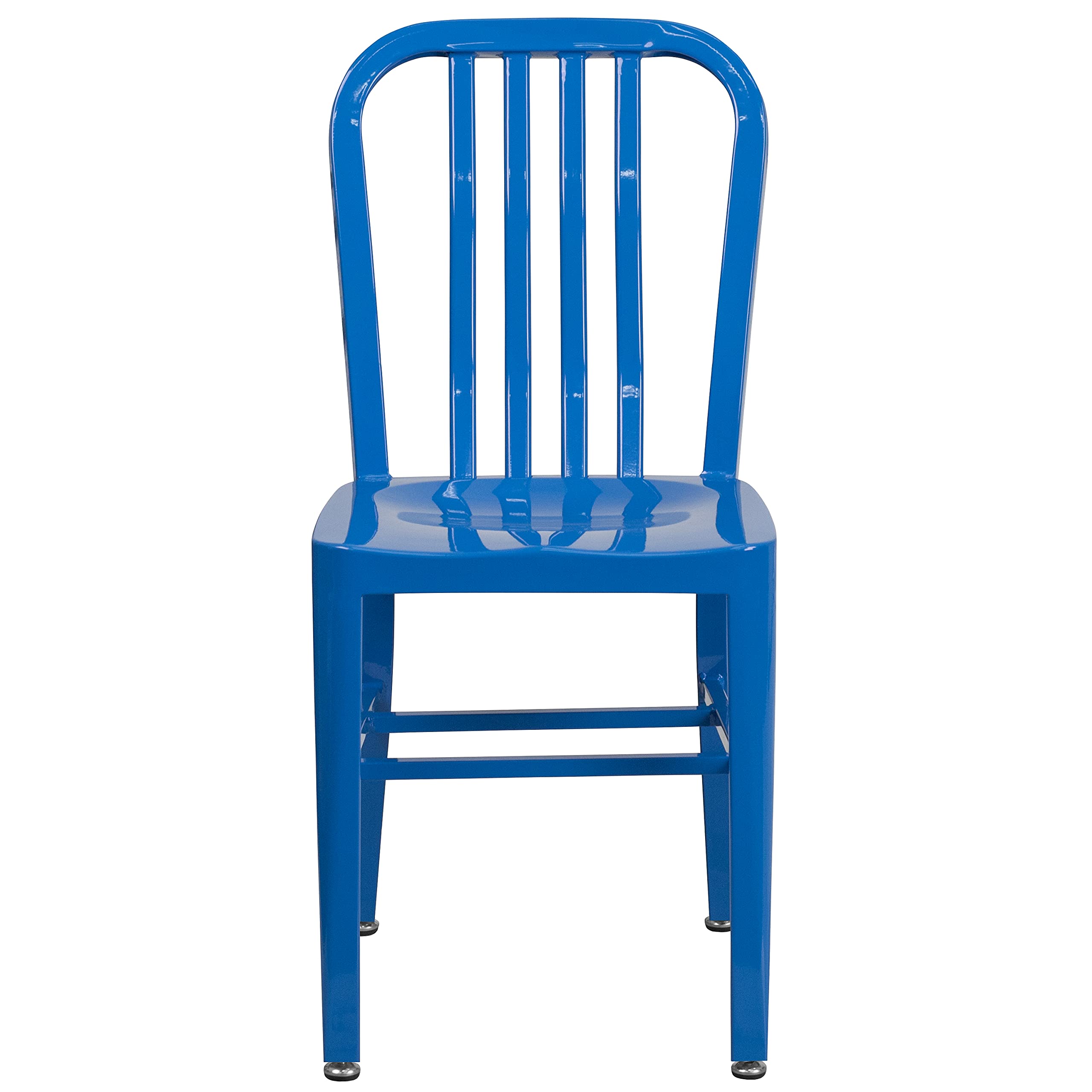 Merrick Lane Santorini Indoor/Outdoor Dining Chair - Blue Galvanized Steel Frame - 18 Inch Seat - Slatted Back