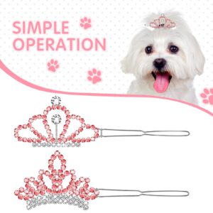 MTLEE Crystal Rhinestone Hair Accessories - 2 Tiara Clips for Dogs, Girls and Pet Grooming Costumes (Pink)