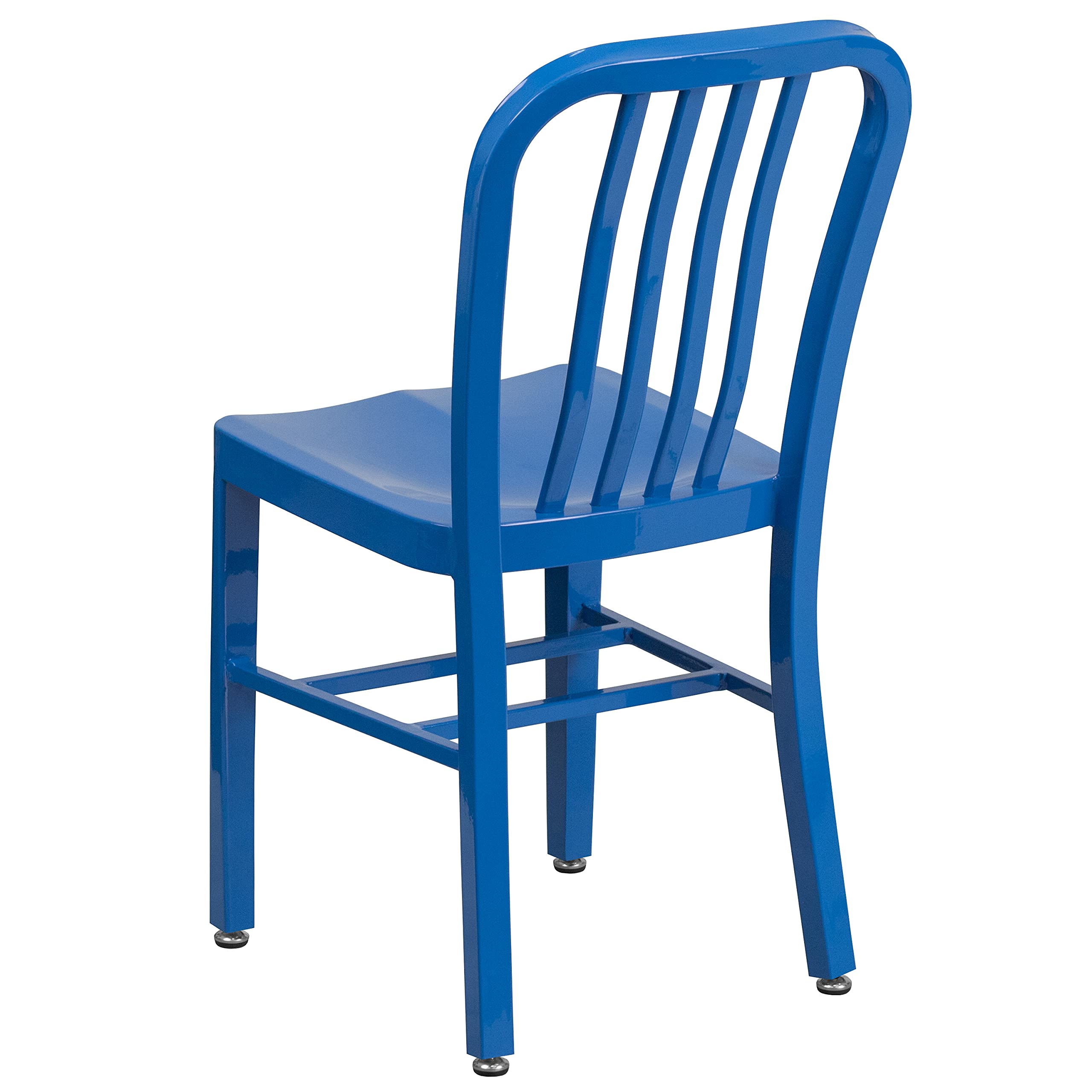 Merrick Lane Santorini Indoor/Outdoor Dining Chair - Blue Galvanized Steel Frame - 18 Inch Seat - Slatted Back