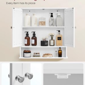 VASAGLE Bathroom Cabinet with Mirror, Wall Cabinet with 2 Mirrored Doors, Adjustable Shelf, Open Compartment, Wall-Mounted, 5.1 x 22.2 x 23 Inches, White ULHC002