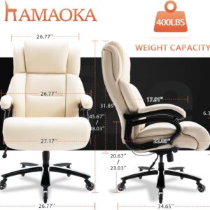 Big and Tall 400lbs Office Chair - Adjustable Lumbar Support Heavy Duty Metal Base Quiet Rubber Wheels High Back Large Executive Computer Desk Swivel Chair, Ergonomic Design for Back Pain, Beige