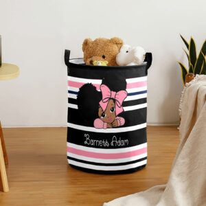 Personalized Laundry Baskets Bin, Little Afro Girl Pink Laundry Hamper with Handles, Collapsible Clothes Hamper, Laundry Bin, Clothes Toys Storage Basket for Bedroom, Bathroom 50L