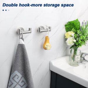 NearMoon Bathroom Double Towel Hook- SUS304 Stainless Steel Robe Towel Holder, Heavy Duty Double Coat Hook for Bathroom Livingroom Kitchen Wall Mounted, 2 Pack (Brushed Nickel)