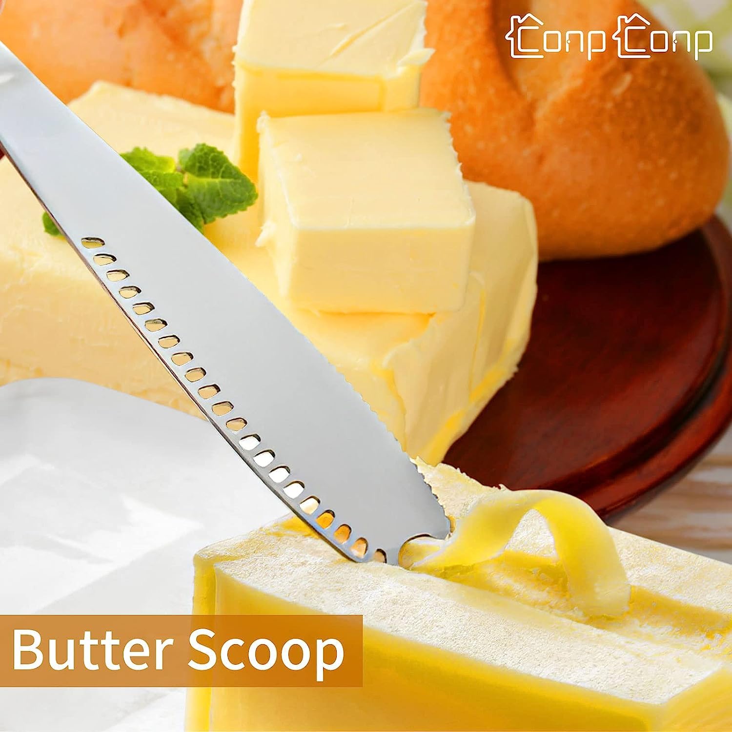 CONPCONP Butter Spreader, Stainless Steel Butter Spreader, 3 in 1 Kitchen Knife Gadgets Curler Slicer Spreader with Serrated Edge for Cutting and Spreading Butter Cheese Jam