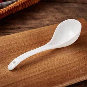 Big Porcelain Porridge Spoon Bone Chinese Large Spoons White Ceramic Japanese Deep Flatware Soup Spoons Long Handled (bright white 2 pack)