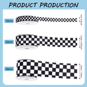 3 Rolls Black Grosgrain Ribbon White Checkered Printed Ribbon Racing Car Theme Printed Checkered Ribbon Plaid Buffalo Ribbon for DIY Crafts Wreath Party, 0.4, 0.87, 1.5 Inch Wide, 15 Yard (Plaid)