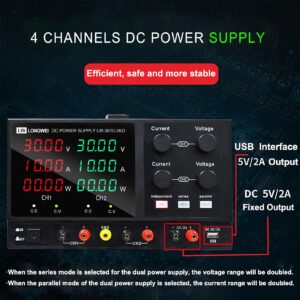 LWLONGWEI DC Power Supply Variable,4 Channels 30V 10A 2 * 300W Adjustable Switching Regulated DC Bench Power Supply with 4-Digits LED Power Display 5V/2A USB/DC Output Black