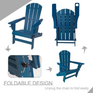 Kozyard Folding Adirondack Chair Patio Outdoor Chairs HDPE Plastic Resin Deck Chair Painted Weather Resistant for Deck, Garden, Backyard & Lawn Furniture, Fire Pit, Porch Seating(Navy Blue)