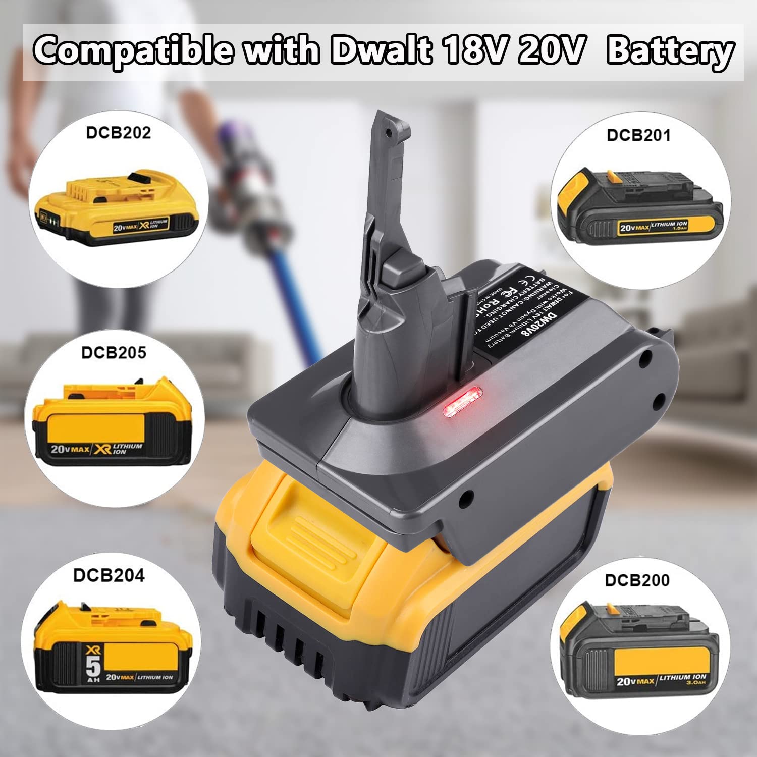 YMWLKJ V8 Battery Adapter for Dyson, V8 Adapter fit for Dewalt 20V Battery to Replace for Dyson V8 Battery, Great for Dyson V8 Absolute Cordless V8 Fluffy V8 Animal Vacuum Cleaners (Adapter Only)