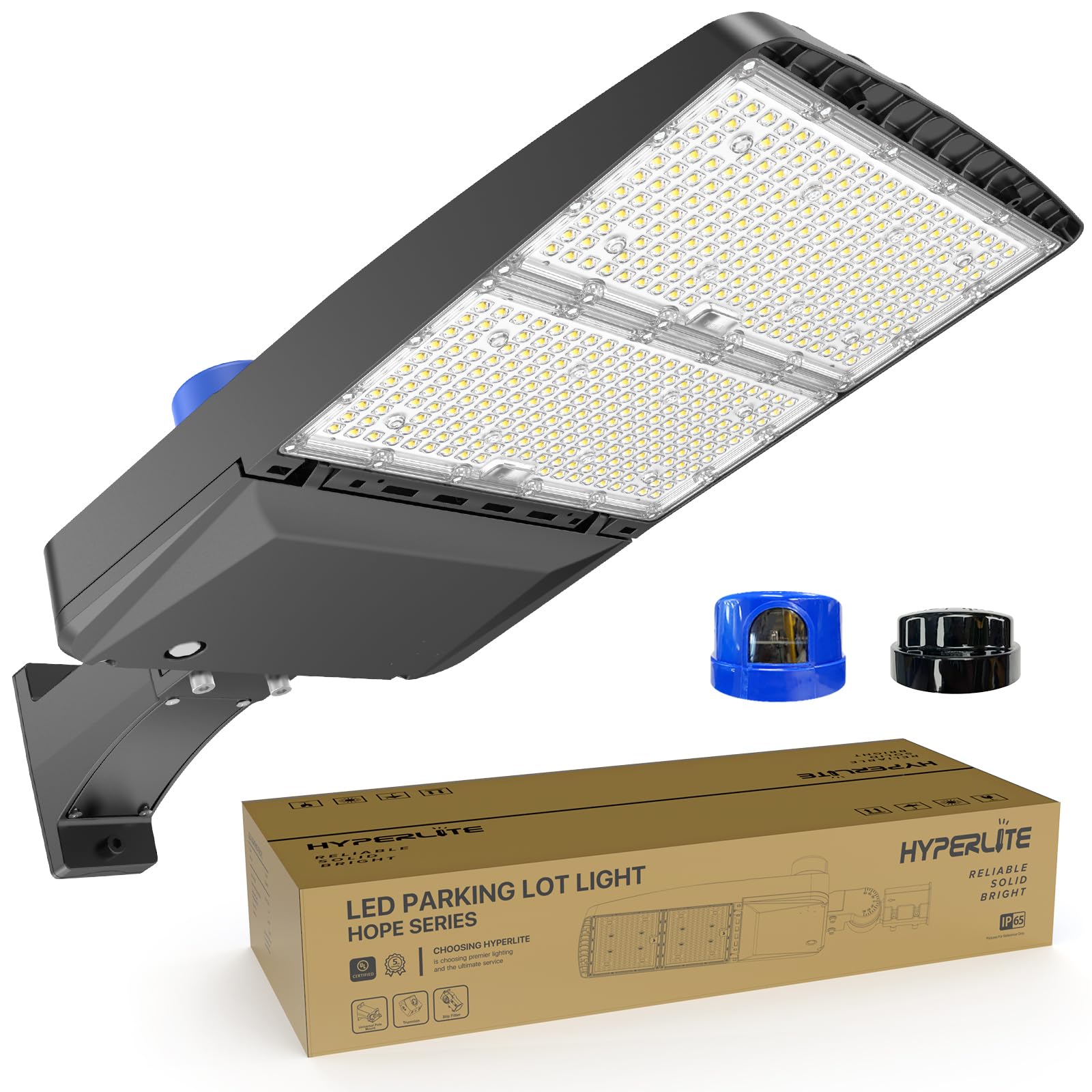 HYPERLITE LED Parking Lot Lights 300W LED Shoebox Light with Dusk to Dawn Photocell - 45000lm 5000K UL Certified IP65 LED Area Light for Court|Stadium|Parking Lot|Roadways