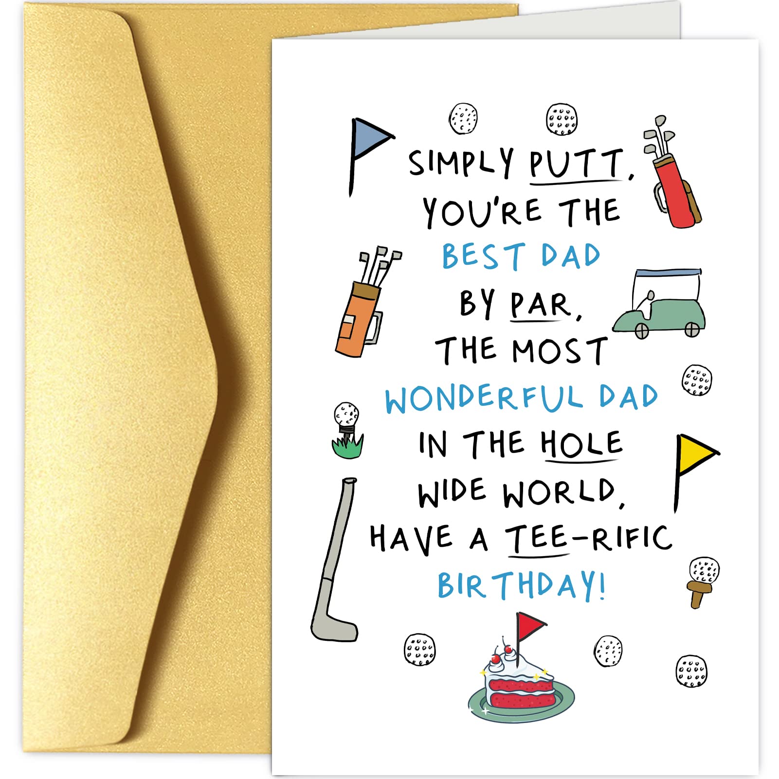 Chenive Funny Birthday Card for Dad from Son Daughter, Golf Dad Birthday Card from Kids, Humorous Birthday Greeting Card for Daddy, Have a Tee-rific Birthday