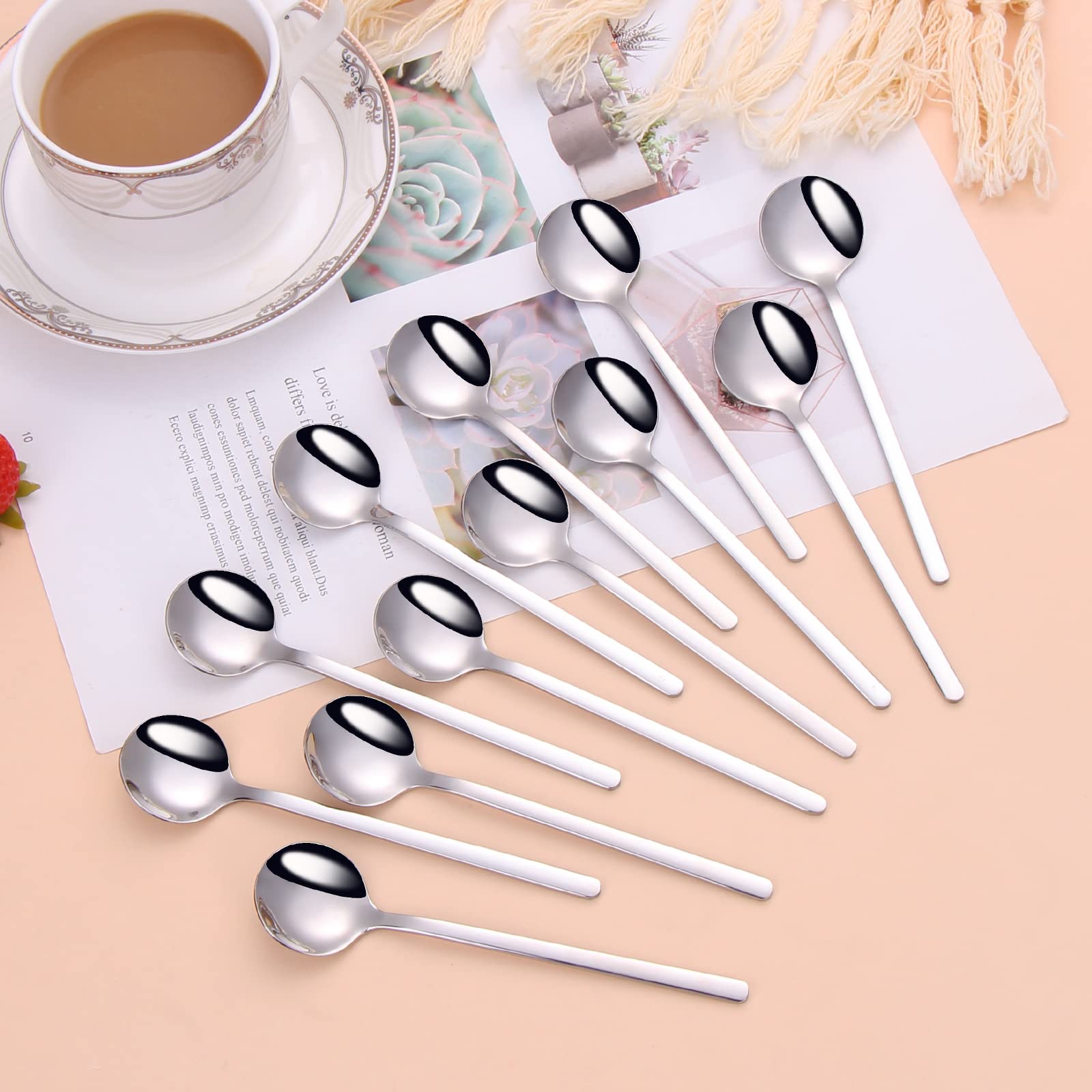 Mafier 12-Piece Stainless Steel Espresso Spoons, Mini Teaspoons Set for Coffee Sugar Dessert Cake Ice Cream Soup Antipasto Cappuccino, 5.24 Inch Stirring Spoons