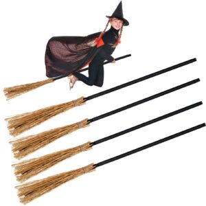 4 pack halloween witch broom plastic witches brooms perfect for halloween theme porch, halloween props, halloween photos, decor, or costumes; easy to put together and store, halloween decorations