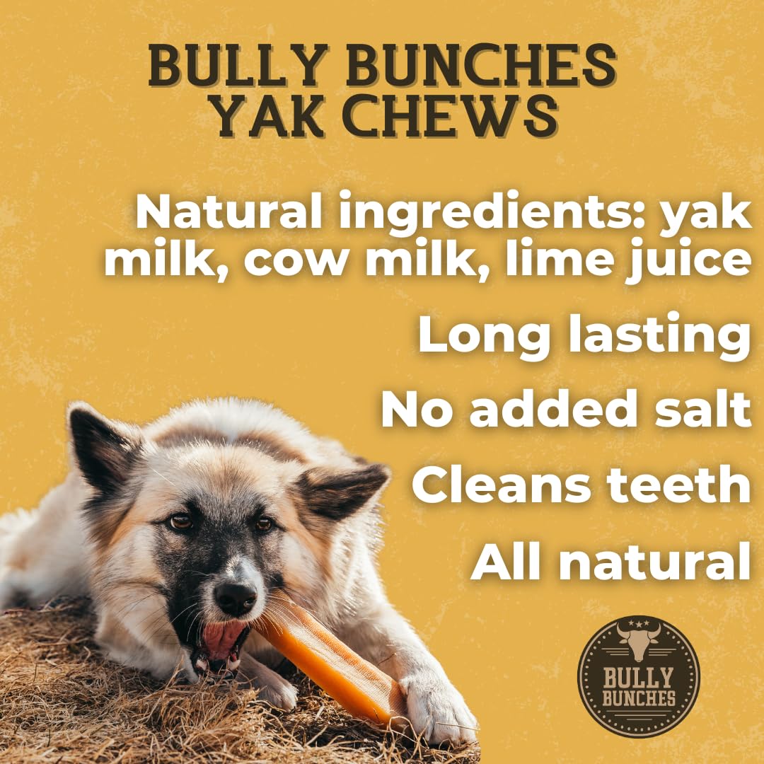 Bully Bunches Mega Authentic Yak Cheese Himalayan Chews for Giant Dogs & Super Aggressive Chewers - All Natural Dog Treat Dental Chews, Made with Real Yak Milk - Lactose & Rawhide Free (2 PK)