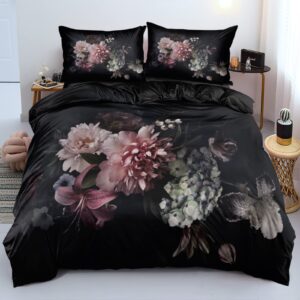 ajigen duvet cover king size black large floral pattern 3d print comforter set + 2 pillow shams 20''x 36'' modern bedding luxurious