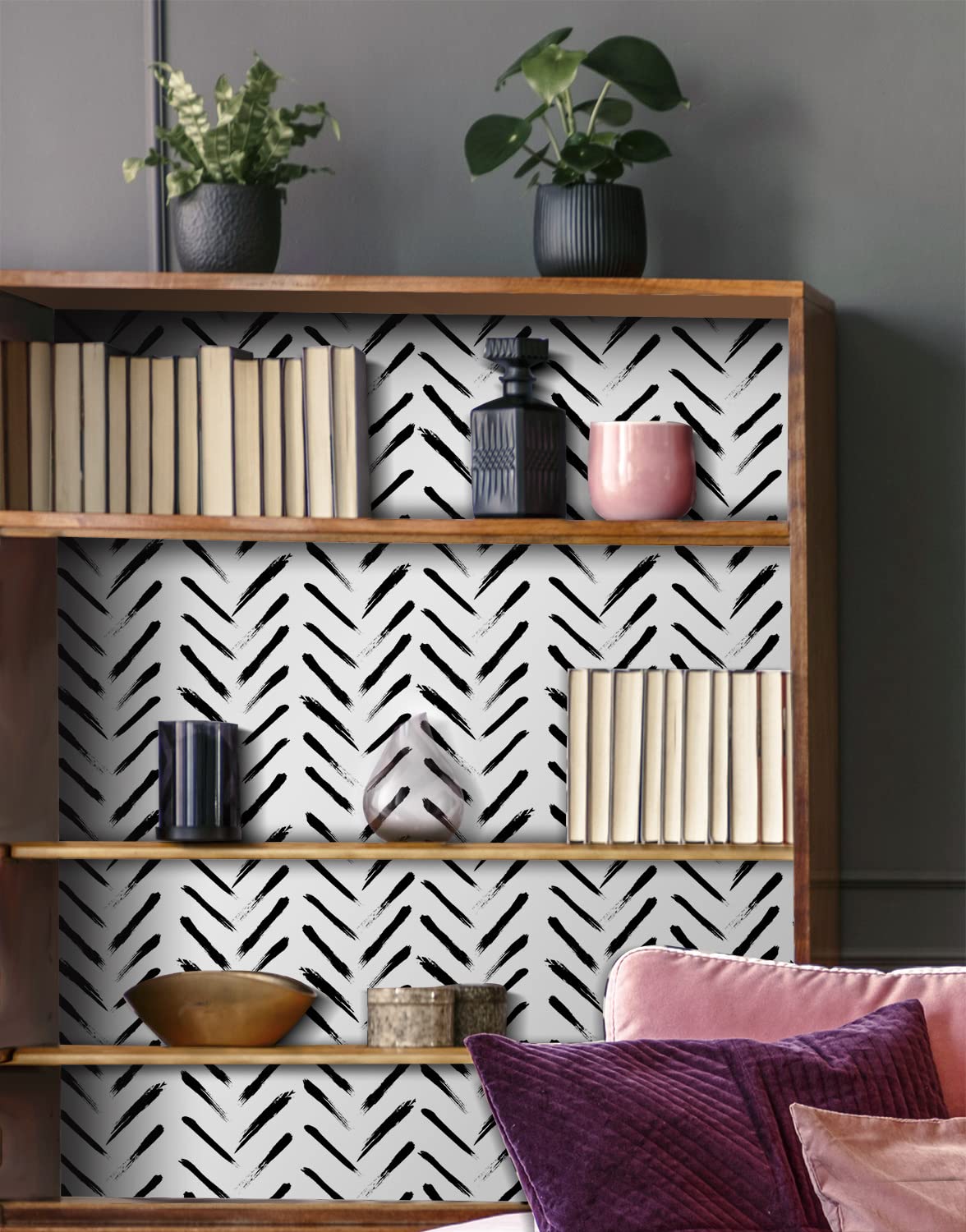 Black and White Stripe Wallpaper 17.71In X 236In Geometric Peel and Stick Wallpaper Modern Stripe Contact Paper Self Adhesive Removable Waterproof Wall Paper for Old Furniture Renovation