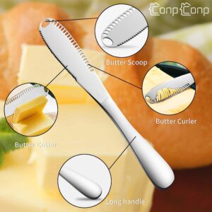 CONPCONP Butter Spreader, Stainless Steel Butter Spreader, 3 in 1 Kitchen Knife Gadgets Curler Slicer Spreader with Serrated Edge for Cutting and Spreading Butter Cheese Jam