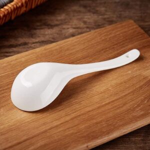 Big Porcelain Porridge Spoon Bone Chinese Large Spoons White Ceramic Japanese Deep Flatware Soup Spoons Long Handled (bright white 2 pack)