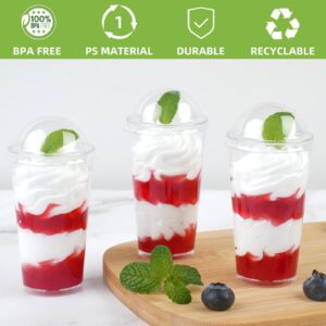 Zezzxu 3 oz Mini Dessert Cups with Lids and Spoons, 50 Pack Clear Plastic Dessert Shooter Cups Small Shot Glasses for Appetizers Parfaits Puddings Mousse