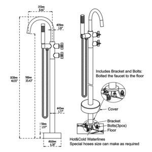 Artiqua Freestanding Bathtub Faucet Tub Filler Oil Rubbed Bronze Floor Mount Brass Bathtub Faucets with Hand Shower