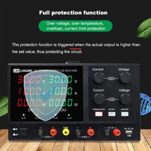 LWLONGWEI DC Power Supply Variable,4 Channels 30V 10A 2 * 300W Adjustable Switching Regulated DC Bench Power Supply with 4-Digits LED Power Display 5V/2A USB/DC Output Black