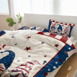 3 Pieces Duvet Cover Bedding Set Cal King 4th of July Patriotic Gnome USA Flag Breathable Soft Comforter Cover with Zipper and Pillowcases Luxury Quilt Covers for Bedroom Independence Day Retro Linen