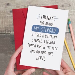 Ogeby Funny Step Dad Father’s Day Card, Humor Birthday Card Gift for Him, Thanks for Being My Stepdad, Punch Him in the Face