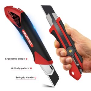 HAUTMEC 25mm Extra Heavy-Duty Utility Knife, Multi-Purpose Snap-off Box Cutter, Ratchet-lock Mechanism, Reinforced Fiberglass Handle HT0250-KN