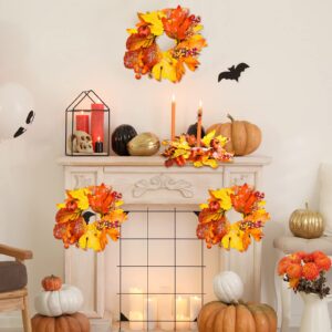 6 Pcs Fall Candle Rings Wreaths Thanksgiving Artificial Pumpkin Maple Leaf Candle Garland with Berries Candle Rings for Pillars Autumn Wedding Parties Centerpieces Fall Table Decor