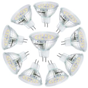 dicuno mr16 led bulbs 50w halogen equivalent non-dimmable 12v ac/dc, gu5.3 bi-pin base daylight white 6000k 5w glass cover 120° beam angle 500lm for recessed, track, accent lights, 10 packs