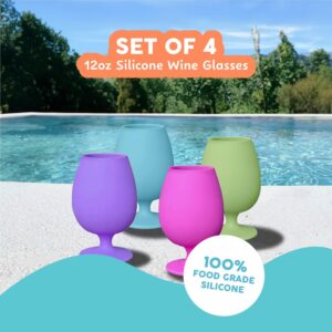 Sili Wraps Unbreakable Silicone Wine Glasses | Set of 4 | BPA-Free | Bali Collection | Stemmed | 12oz