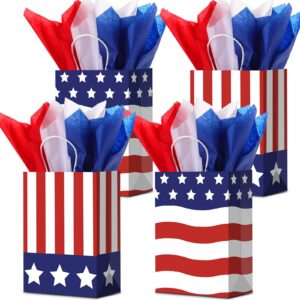 16 pieces patriotic gift bags with handle with 18 pcs tissue paper 4th of july gift bags american flag usa gift bags for veterans day memorial day independence day party (cute style)